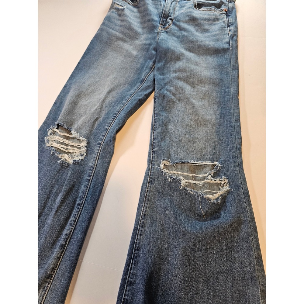 American Eagle Flare Jeans Womens 4 Blue Distressed Super High Rise - Picture 2 of 9
